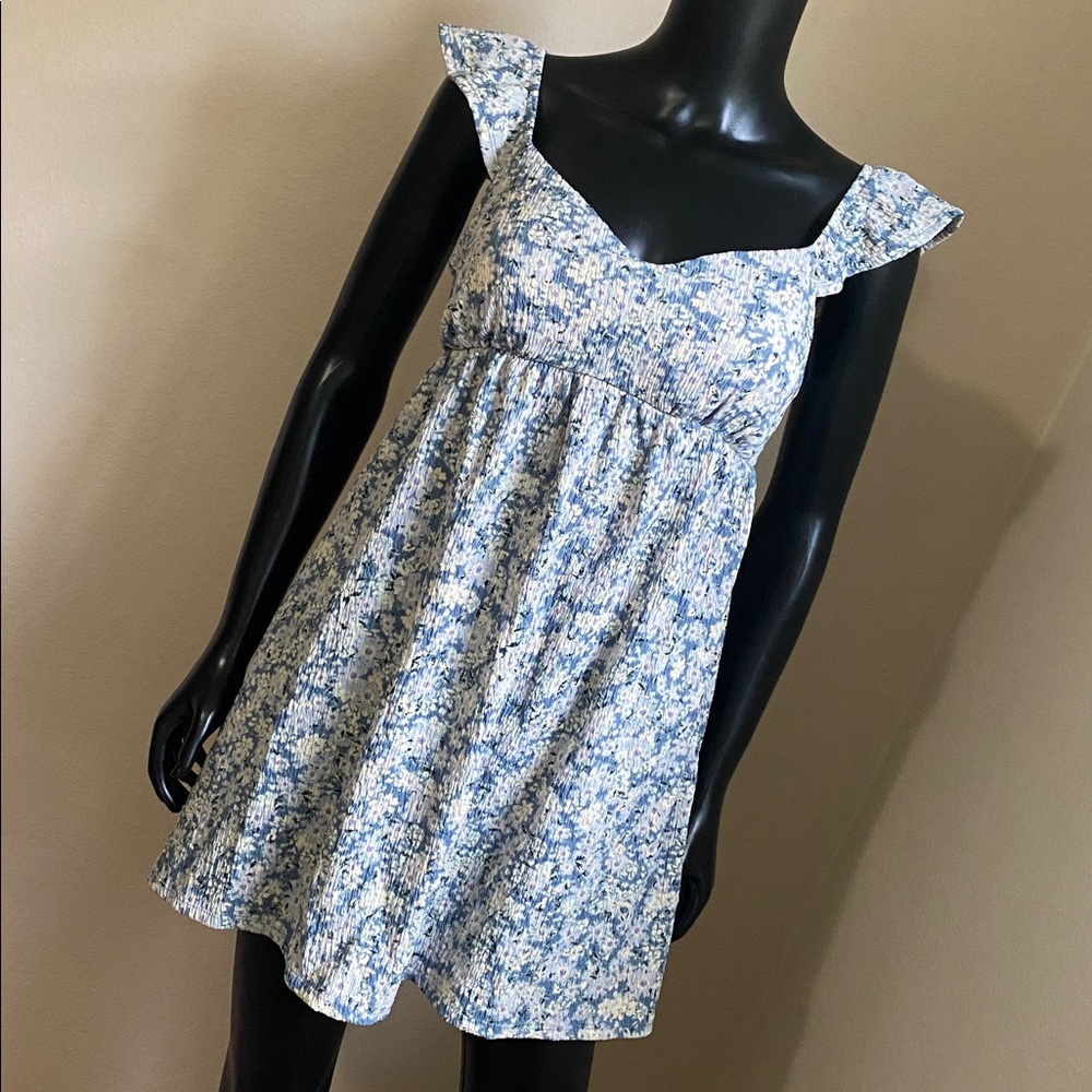 Blue Floral Sundress with Ruffled Straps and Pockets! - Picture 3 of 14